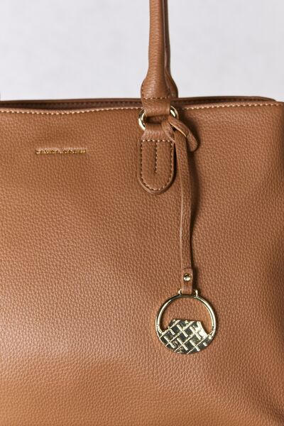 David Jones Structured Leather Handbag in sleek design, showcasing its medium size and faux leather material.