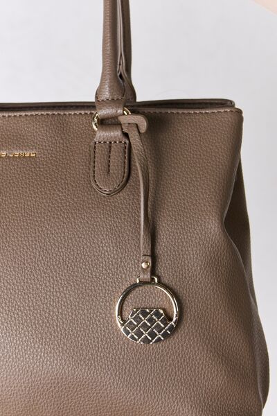 David Jones Structured Leather Handbag in sleek design, showcasing its medium size and faux leather material.