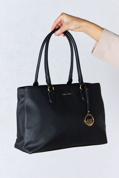 David Jones Structured Leather Handbag in sleek design, showcasing its medium size and faux leather material.