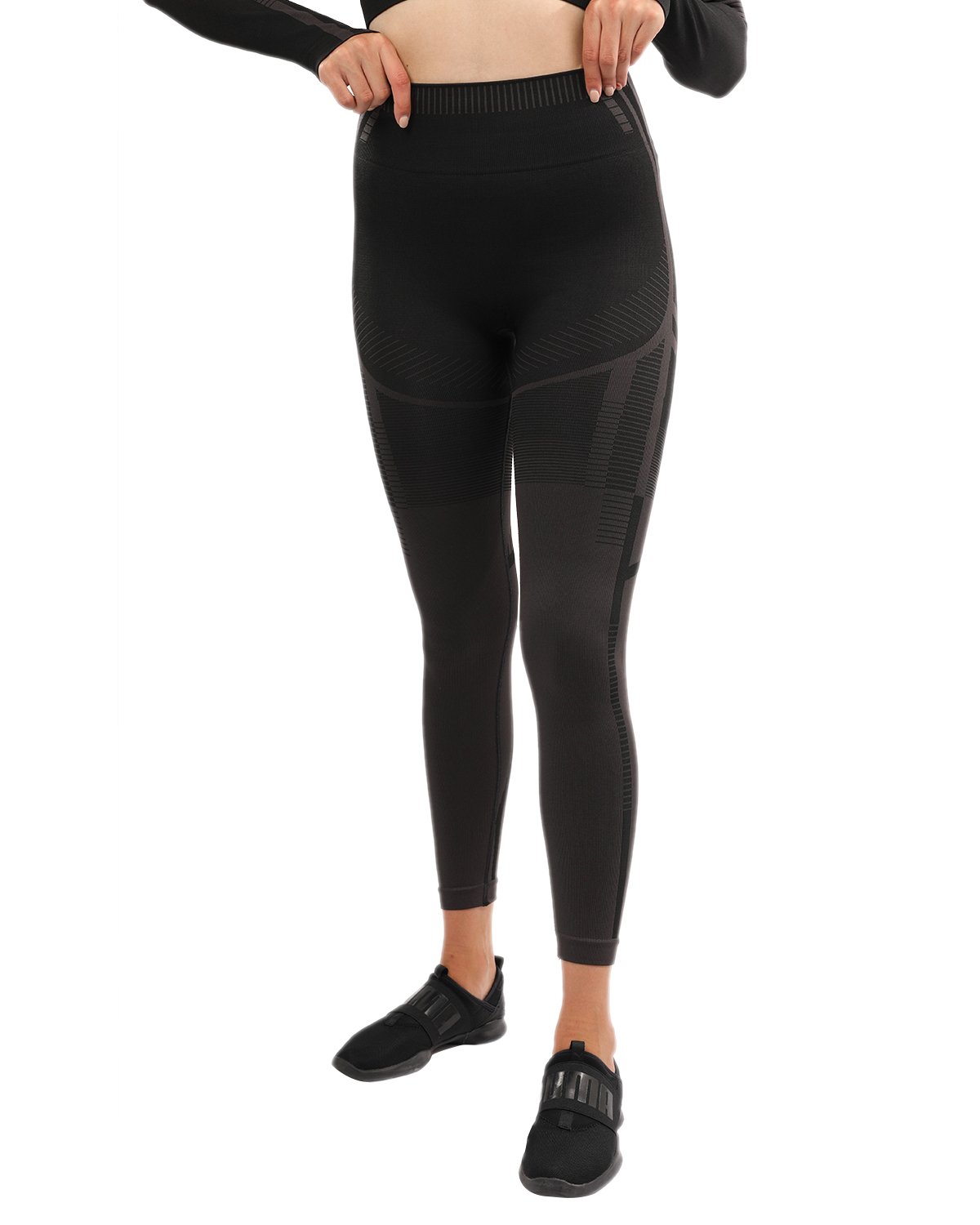 Decata Seamless Leggings in Black and Brown, featuring a high waist design for a flattering fit, perfect for workouts and casual wear.