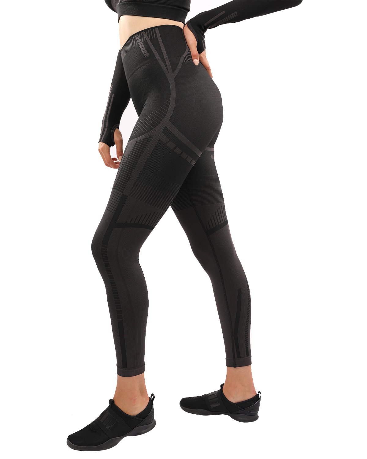 Decata Seamless Leggings in Black and Brown, featuring a high waist design for a flattering fit, perfect for workouts and casual wear.