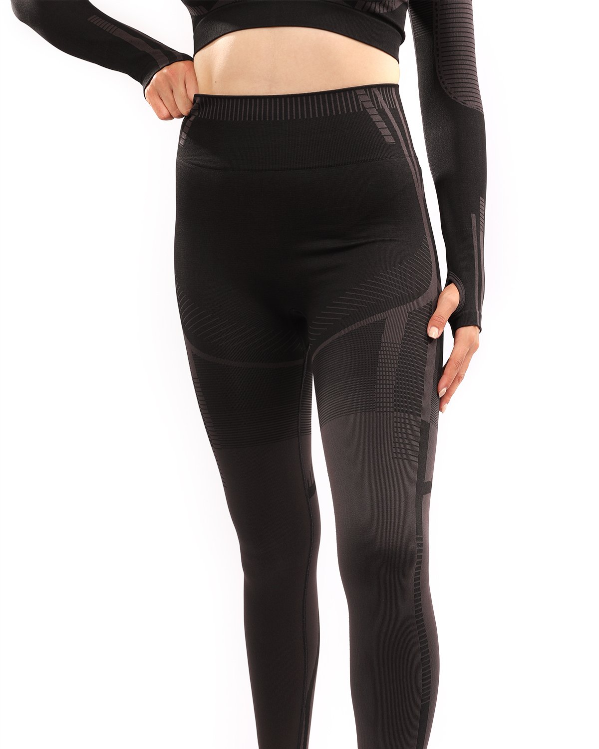 Decata Seamless Leggings in Black and Brown, featuring a high waist design for a flattering fit, perfect for workouts and casual wear.