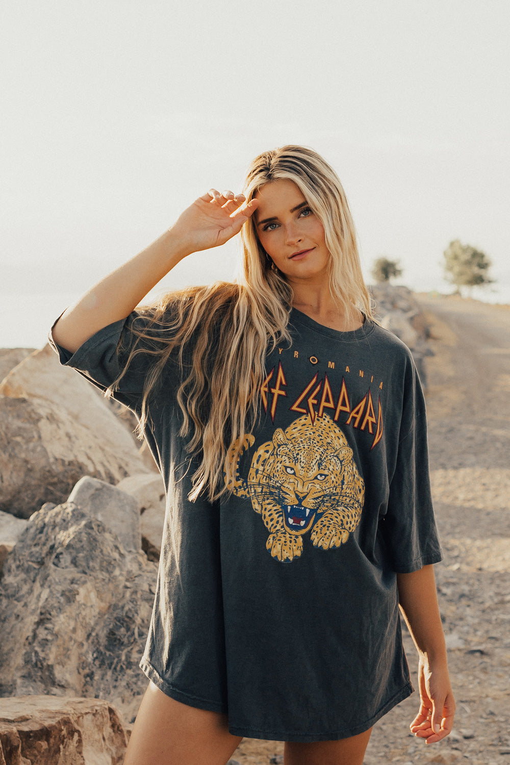 Def Leppard Oversized Band Tee in vintage black, showcasing a relaxed fit and rock band logo.