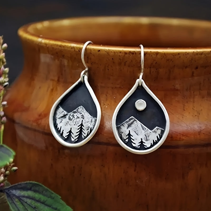 Delicate Mountain Pendant Dangle Earrings featuring a silver-plated design with an elegant mountain motif.