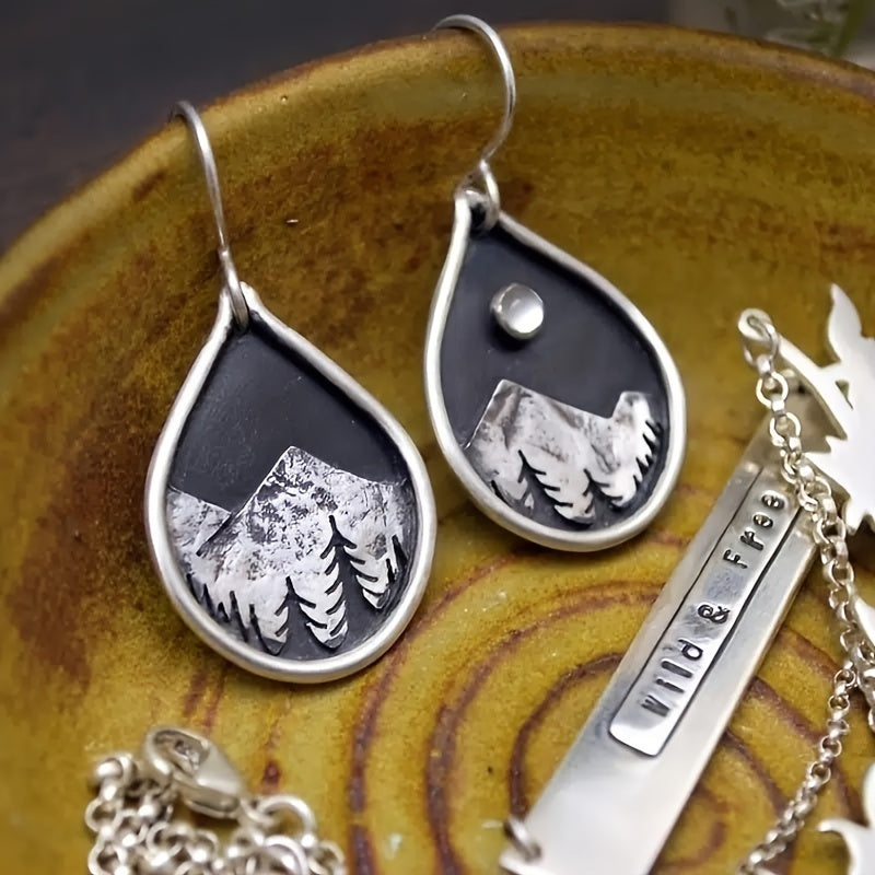 Delicate Mountain Pendant Dangle Earrings featuring a silver-plated design with an elegant mountain motif.