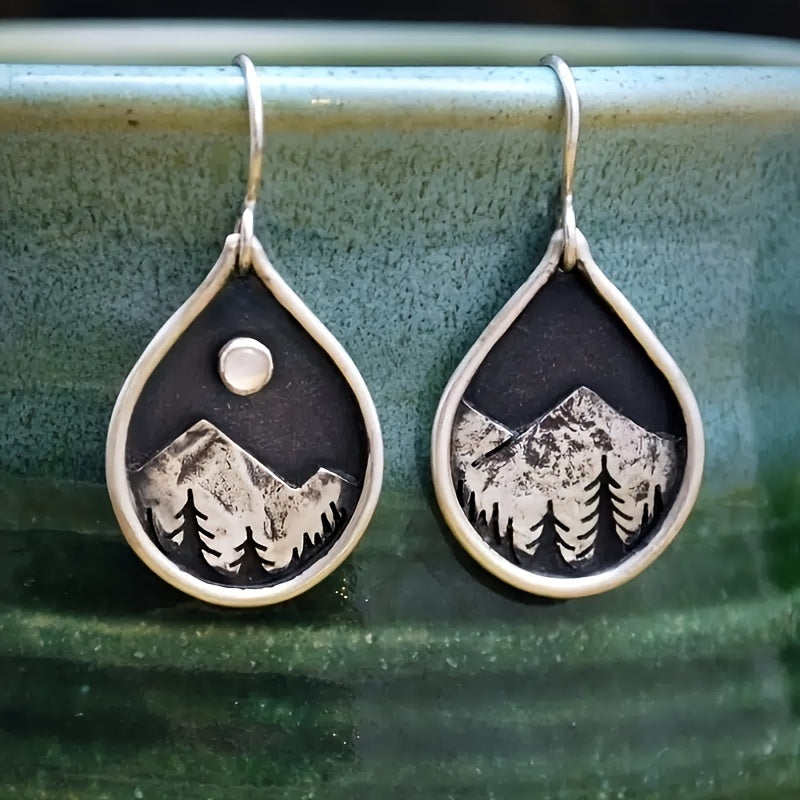 Delicate Mountain Pendant Dangle Earrings featuring a silver-plated design with an elegant mountain motif.