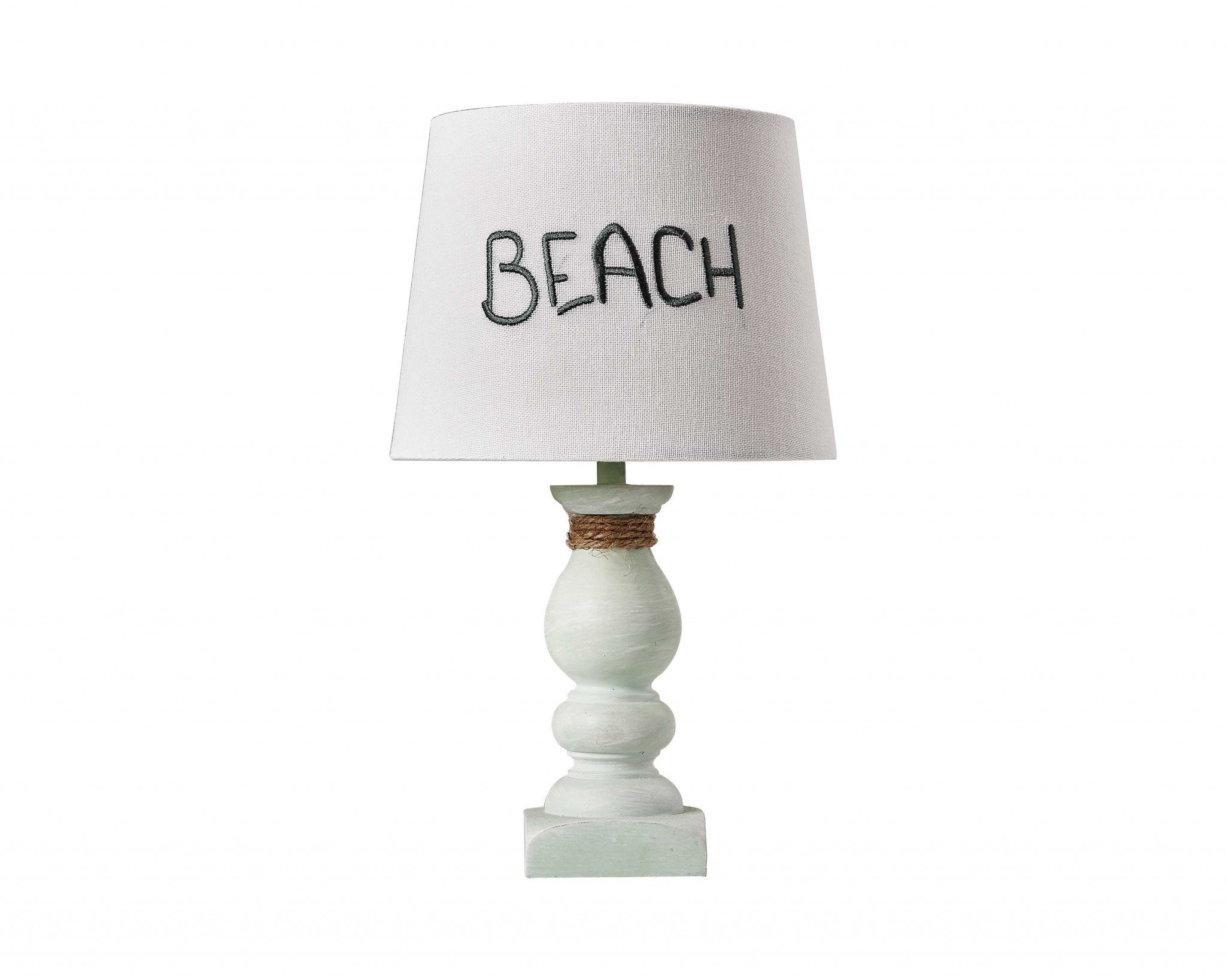 A stylish Distressed White and Beach Accent Lamp featuring a rustic finish and beach-inspired design, perfect for enhancing home decor.