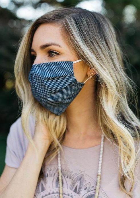 Downtown Dot face mask featuring stylish prints, made from breathable 100% cotton with a filter pocket.