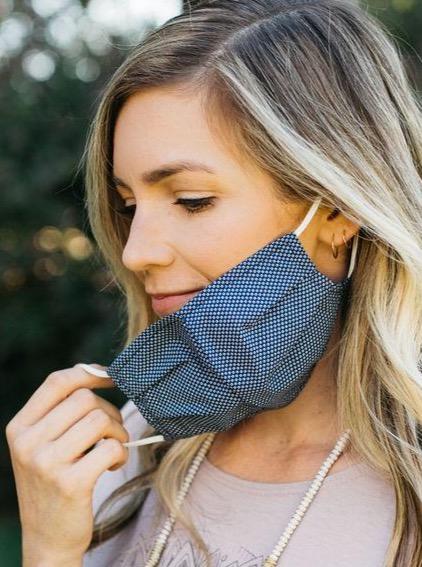 Downtown Dot face mask featuring stylish prints, made from breathable 100% cotton with a filter pocket.