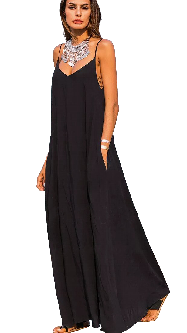 Woman in black maxi dress.