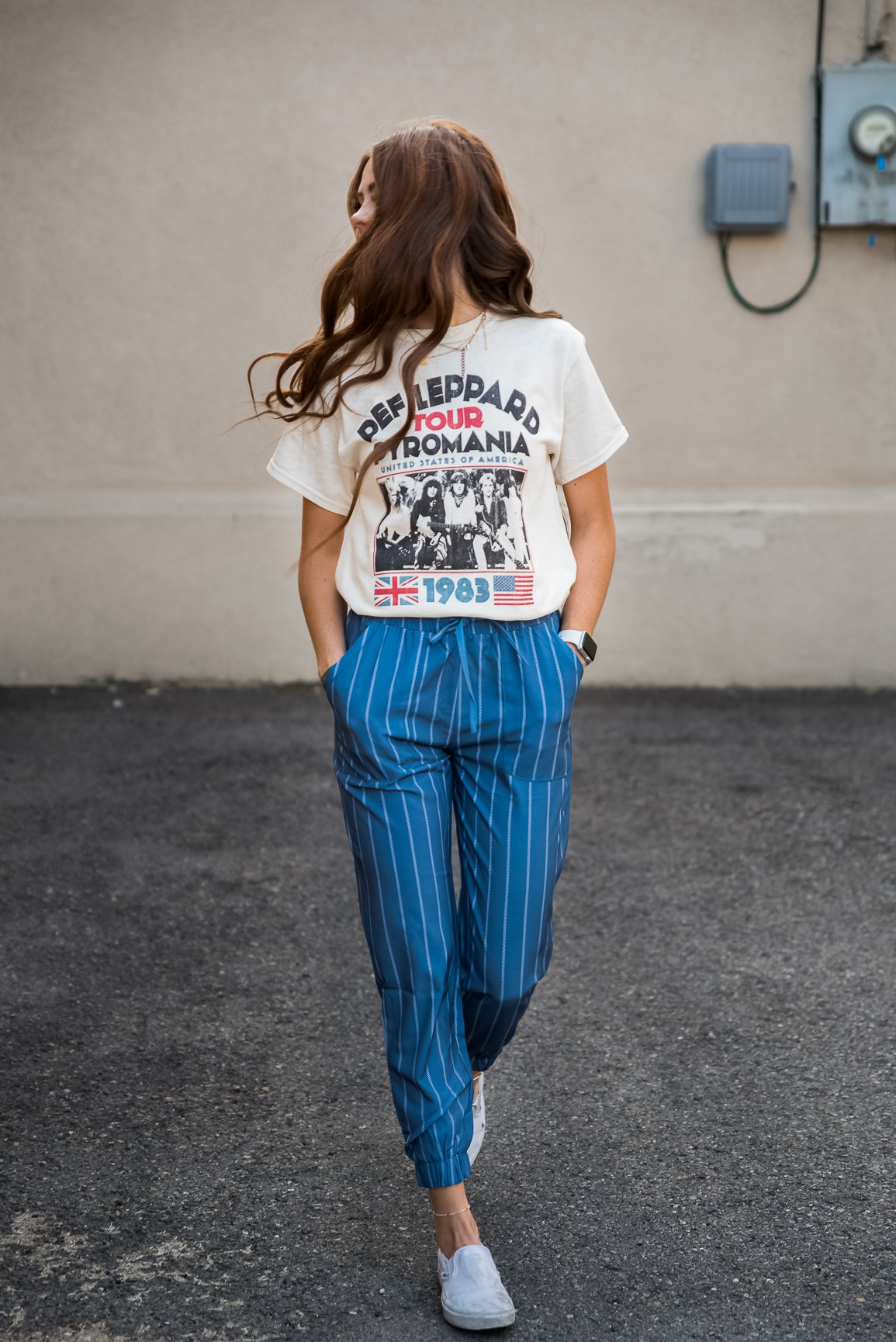 DT UPTOWN Lightweight Joggers in Steel Blue Stripe featuring a drawstring waist and pockets, ideal for casual and active wear.