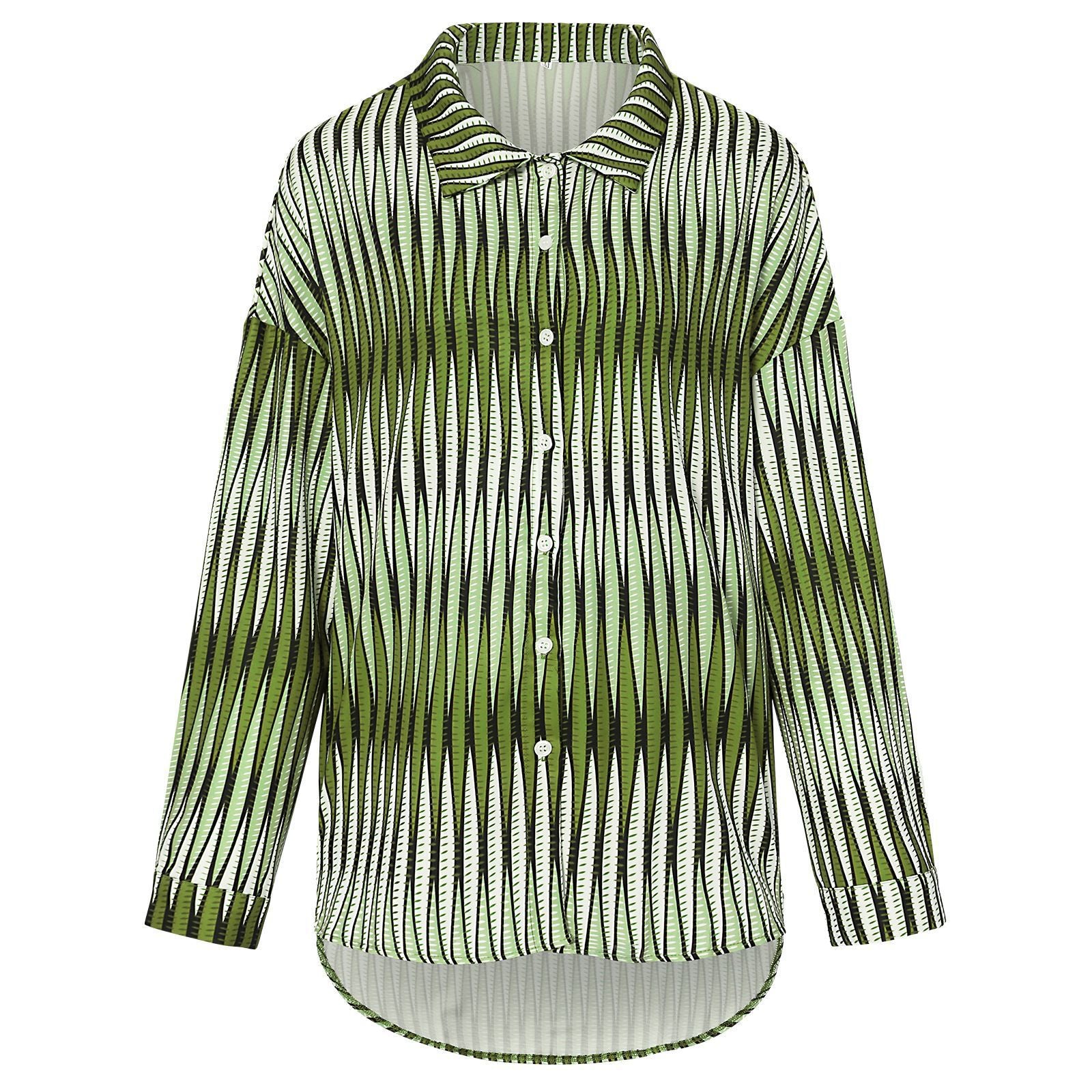 A stylish women's lapel long-sleeved striped cardigan top in autumn colors, showcasing its elegant design and comfortable fit.