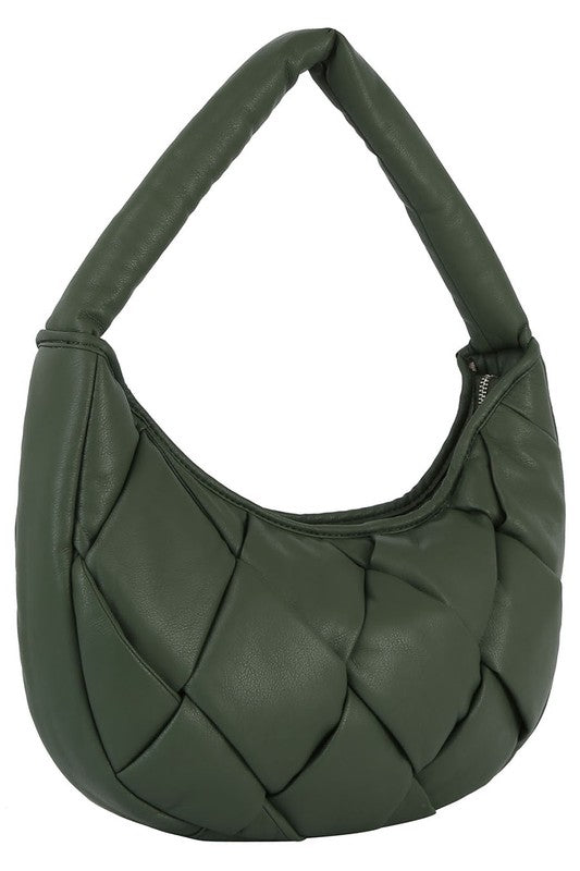 ecostitch Puffy Woven Hobo Shoulder Bag featuring a chic puffy woven design in faux vegan leather with silver-tone hardware.