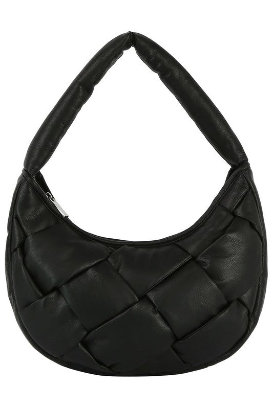 ecostitch Puffy Woven Hobo Shoulder Bag featuring a chic puffy woven design in faux vegan leather with silver-tone hardware.