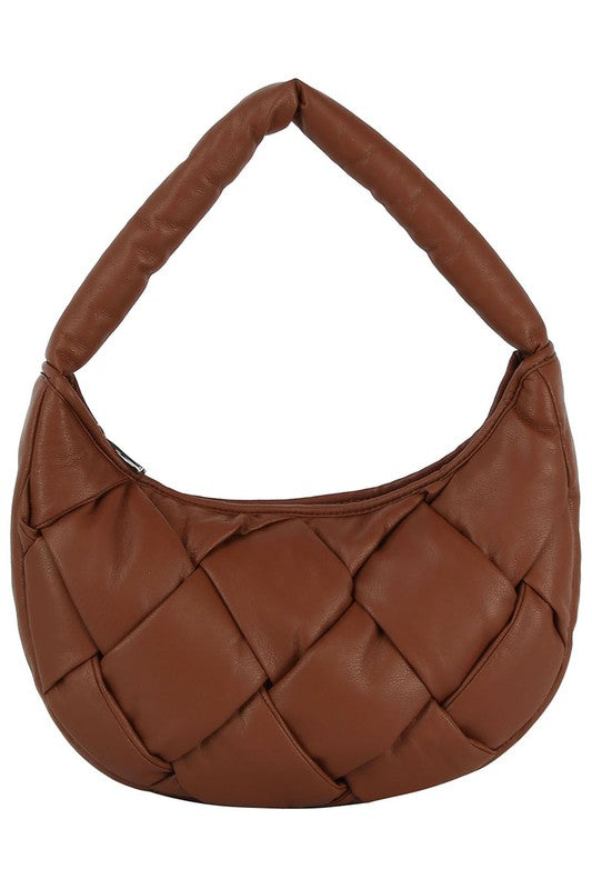 ecostitch Puffy Woven Hobo Shoulder Bag featuring a chic puffy woven design in faux vegan leather with silver-tone hardware.