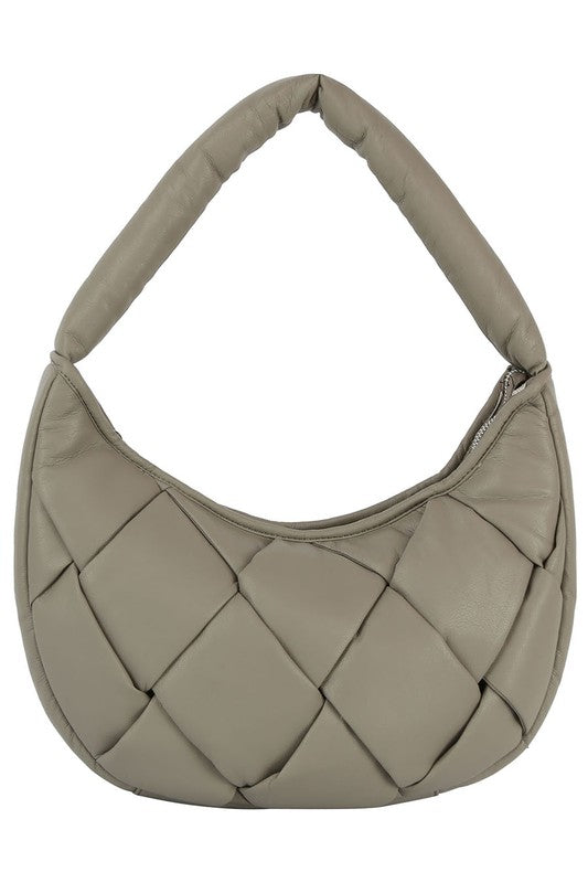 ecostitch Puffy Woven Hobo Shoulder Bag featuring a chic puffy woven design in faux vegan leather with silver-tone hardware.