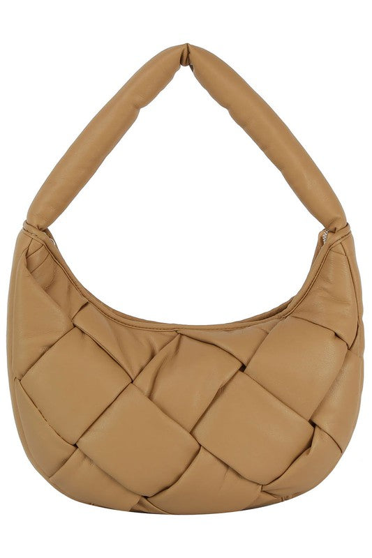 ecostitch Puffy Woven Hobo Shoulder Bag featuring a chic puffy woven design in faux vegan leather with silver-tone hardware.