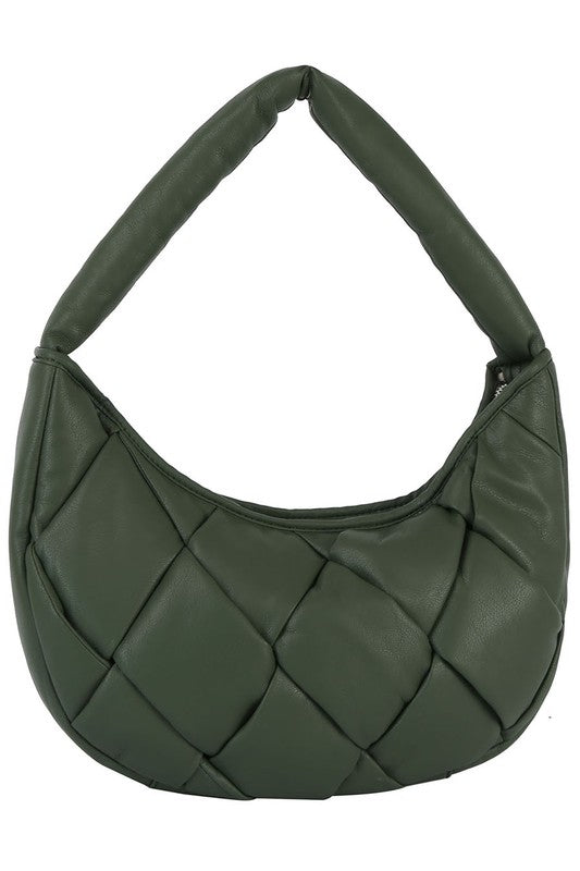 ecostitch Puffy Woven Hobo Shoulder Bag featuring a chic puffy woven design in faux vegan leather with silver-tone hardware.