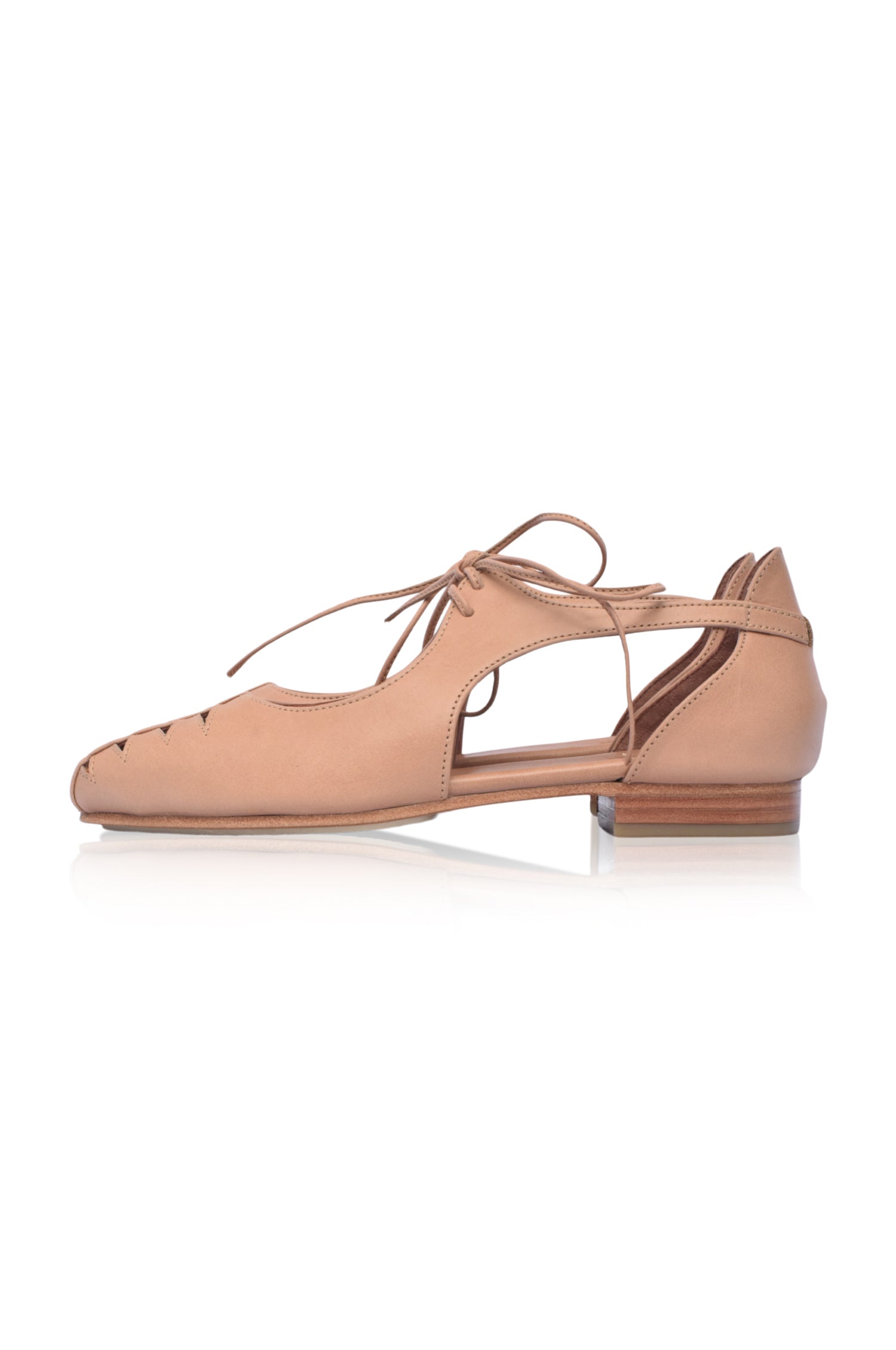 Eden Pointy Toe Ballet Flats in genuine leather with unique cutouts, showcasing a stylish and elegant design.