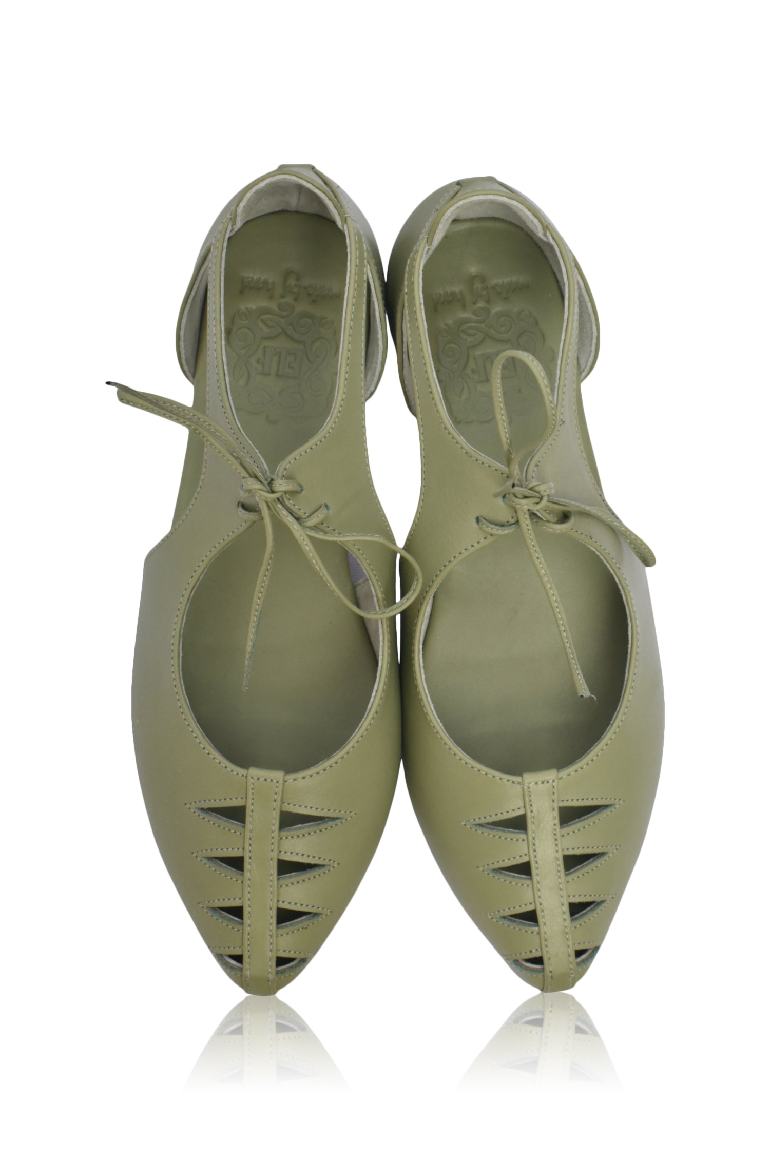 Eden Pointy Toe Ballet Flats in genuine leather with unique cutouts, showcasing a stylish and elegant design.