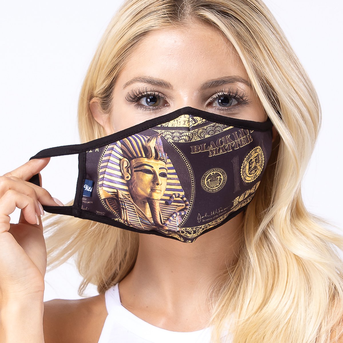 Egyptian 3-Layered Face Cover featuring a unique print design, made of polyester and cotton, suitable for unisex wear.