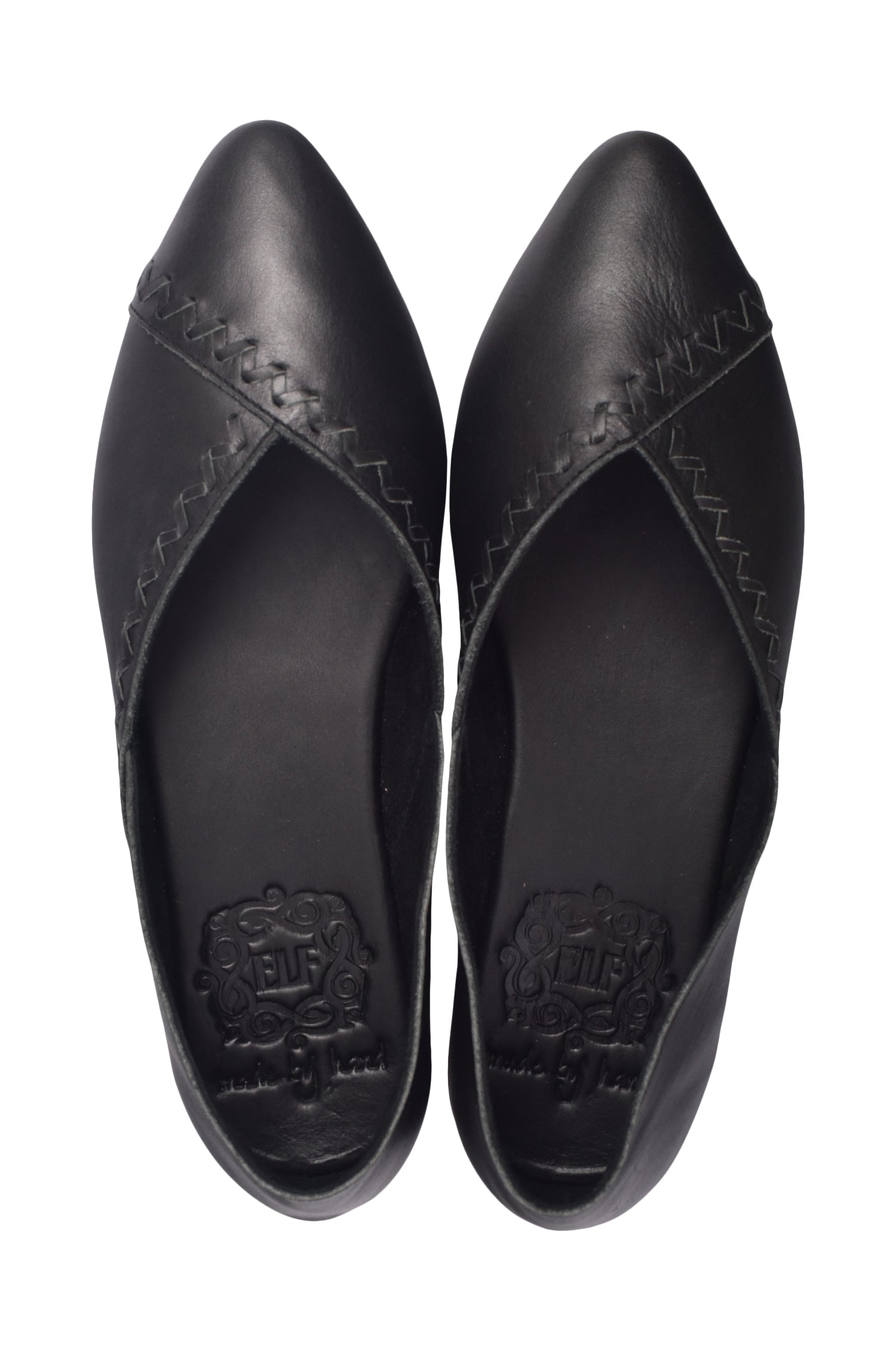 Elle Pointy Toe Leather Ballet Flats in elegant design, showcasing soft leather and pointed toe silhouette.