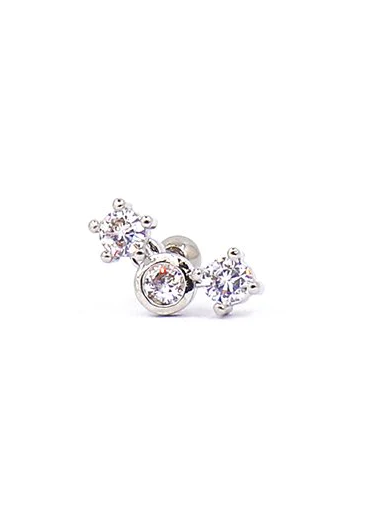 Elegant mini earring ART938 in silver color with rhinestones, showcasing a chic and minimalist design.