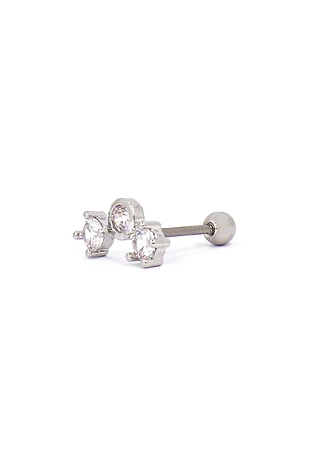 Elegant mini earring ART938 in silver color with rhinestones, showcasing a chic and minimalist design.