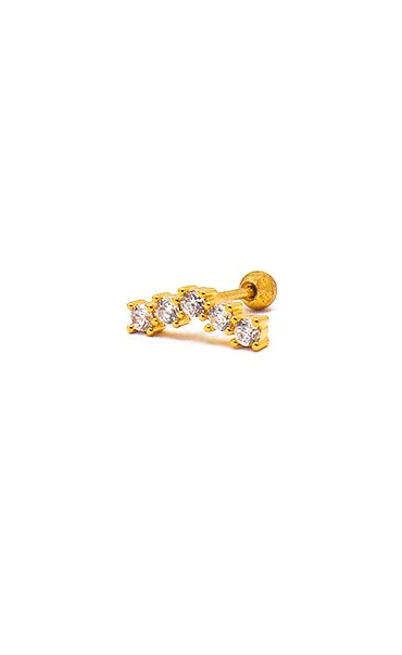 Elegant mini rhinestone earring in gold color, showcasing its delicate design and sparkling embellishments.