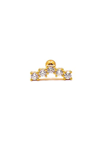 Elegant mini rhinestone earring in gold color, showcasing its delicate design and sparkling embellishments.