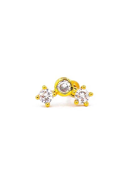 Elegant mini earring in gold color with sparkling rhinestones, showcasing a stylish and modern design.