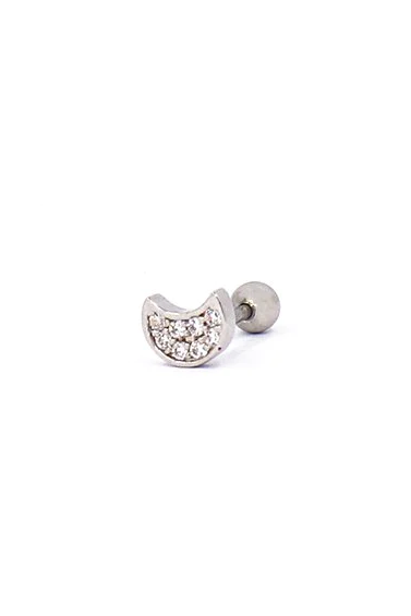 Elegant mini rhinestone earring in silver color, showcasing its stylish design and sparkling accents.