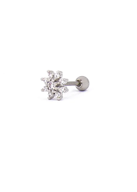 Elegant mini earring in silver color with sparkling rhinestones, showcasing a stylish and sophisticated design.