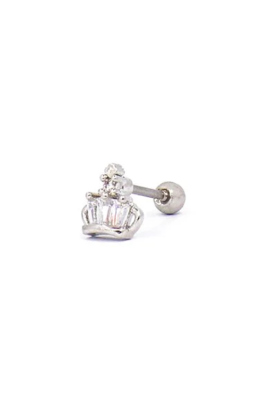 Elegant mini rhinestone earring in silver color, showcasing its stylish design and sparkling details.