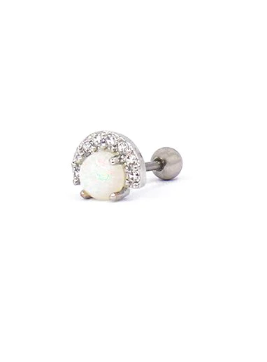 Elegant mini earring ART956 in silver color featuring rhinestones and an imitation pearl.