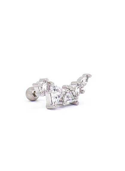 Elegant mini rhinestone earring in silver color, showcasing sparkling details and a chic design.