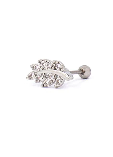 Elegant mini earring ART962 in silver color with rhinestones, showcasing its stylish design and sparkle.