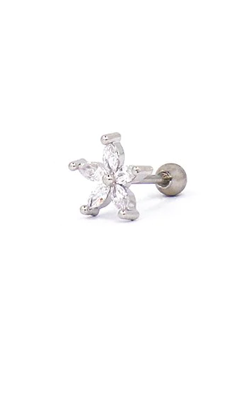 Elegant mini earring ART964 in silver color with sparkling rhinestones, showcasing a stylish and contemporary design.