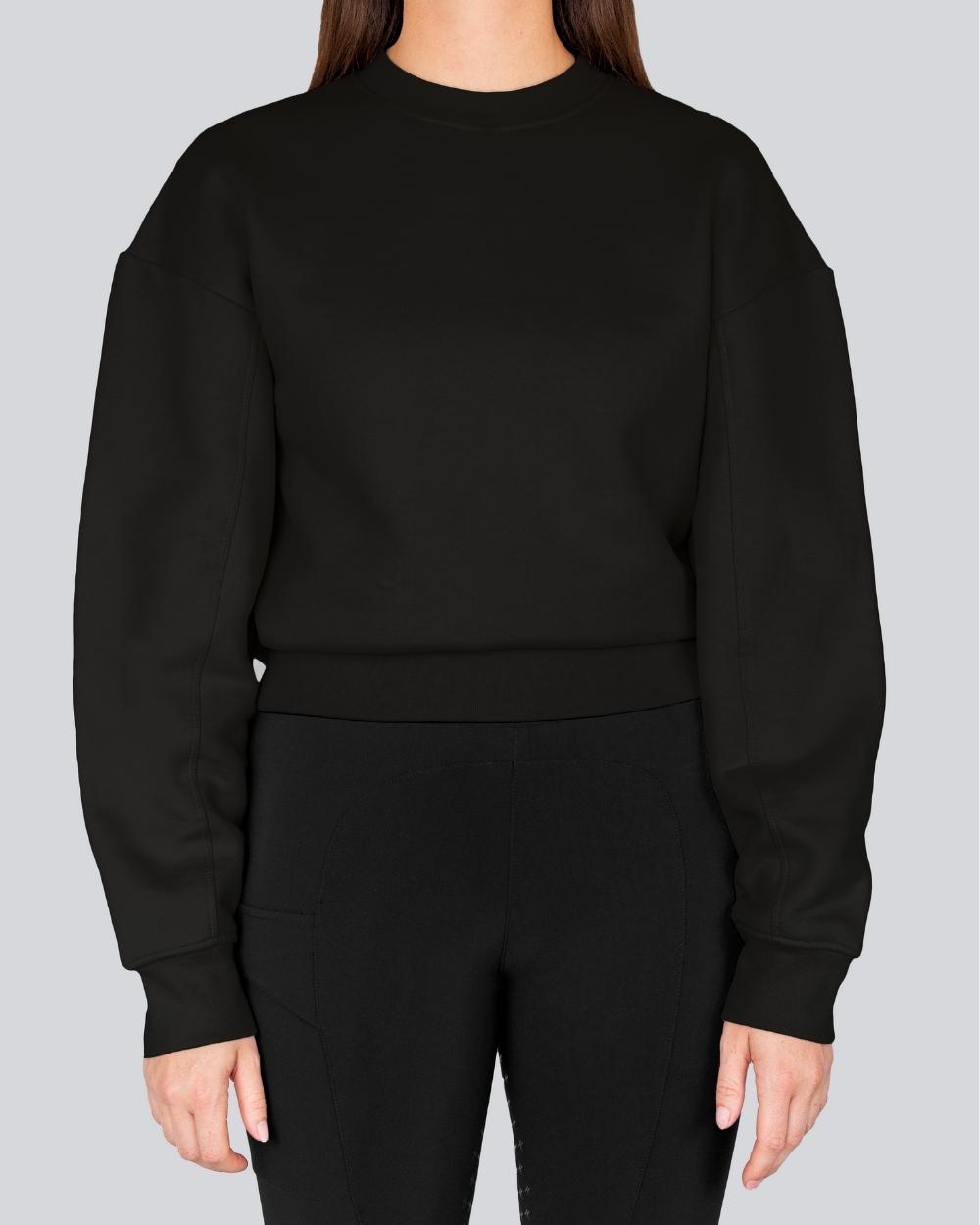 Black embroidered sweatshirt made from 100% organic cotton, featuring tonal embroidery and voluminous long sleeves.