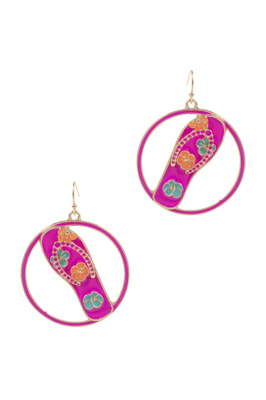 Colorful enamel flip flop earrings with a 2-inch drop length, perfect for summer wear.