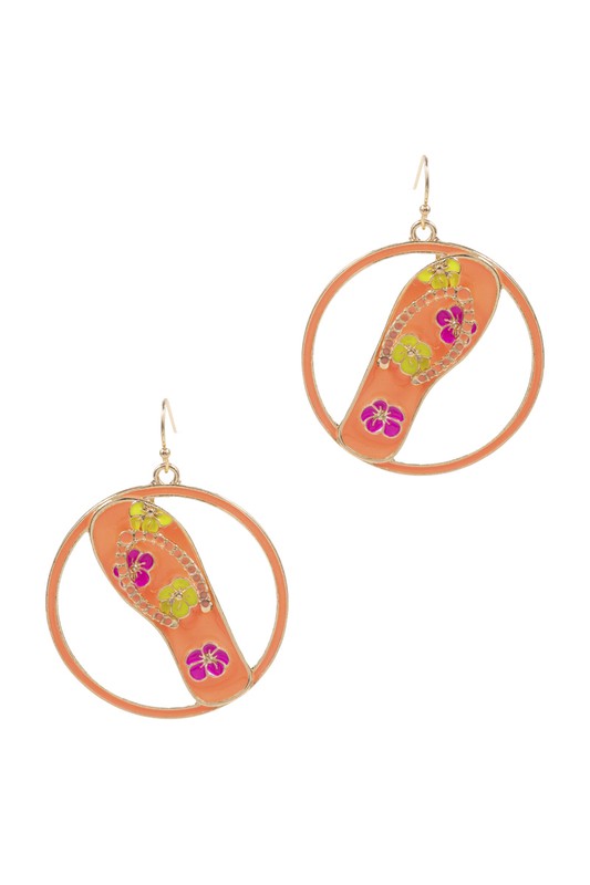 Colorful enamel flip flop earrings with a 2-inch drop length, perfect for summer wear.