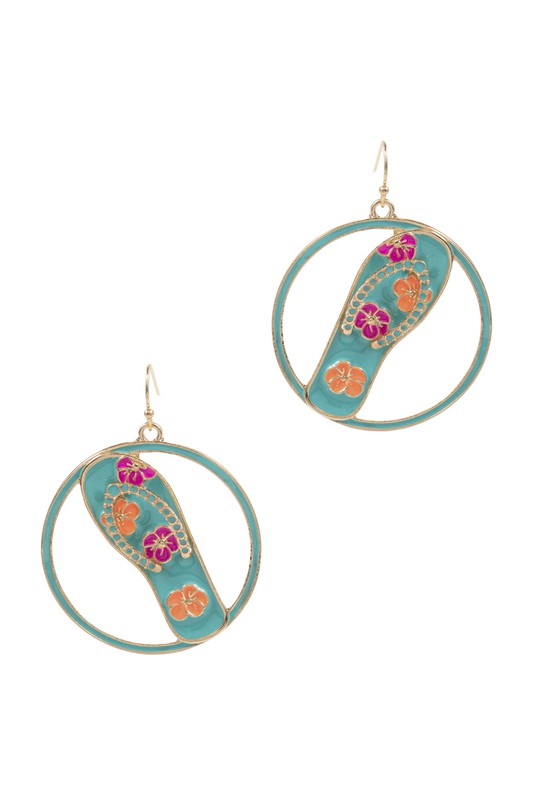 Colorful enamel flip flop earrings with a 2-inch drop length, perfect for summer wear.