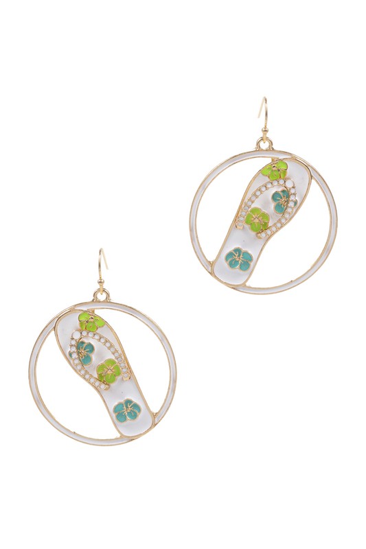 Colorful enamel flip flop earrings with a 2-inch drop length, perfect for summer wear.