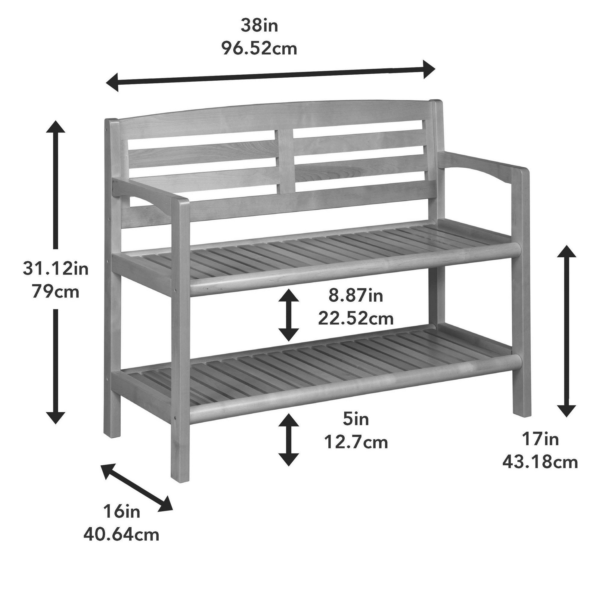 Espresso Finish Solid Wood Slat Bench with High Back and Shelf, showcasing its elegant design and sturdy construction.