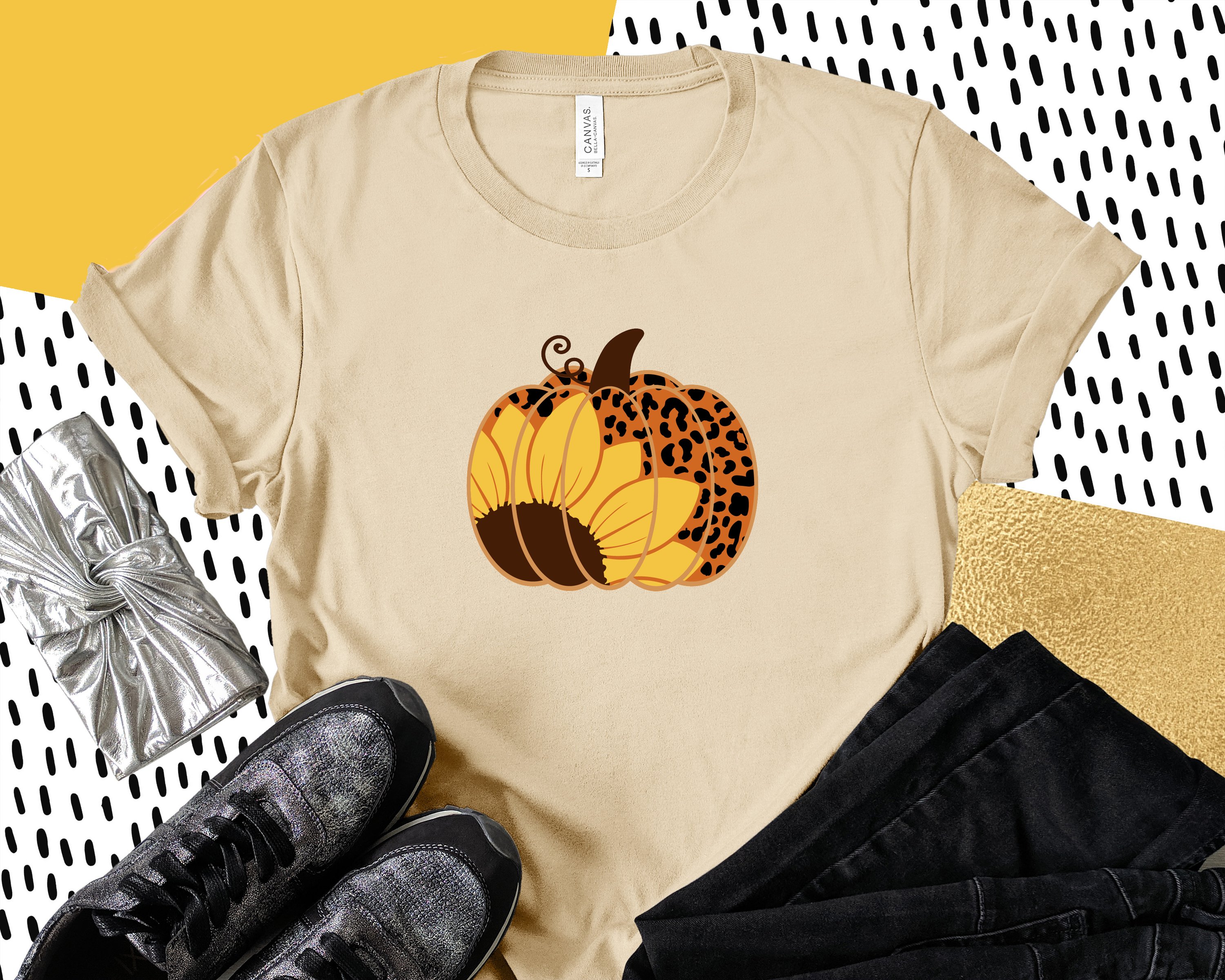 Fall Sunflower Pumpkin Tee featuring vibrant sunflower and pumpkin design, perfect for autumn wear.