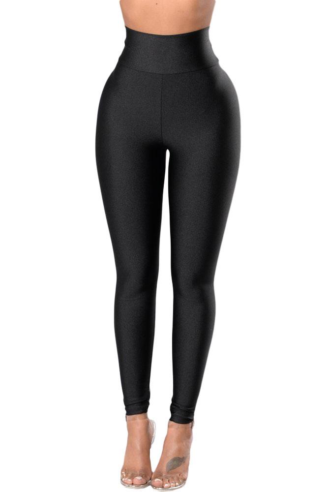 Fashion Black High Rise Tight Leggings with Waist Cincher, showcasing a sleek design and stretchy fabric for a flattering fit.