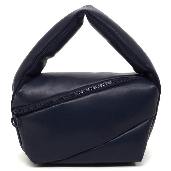 Fashion Puffy Tote Crossbody Bag made from faux vegan leather, featuring a zip top closure and detachable shoulder strap.