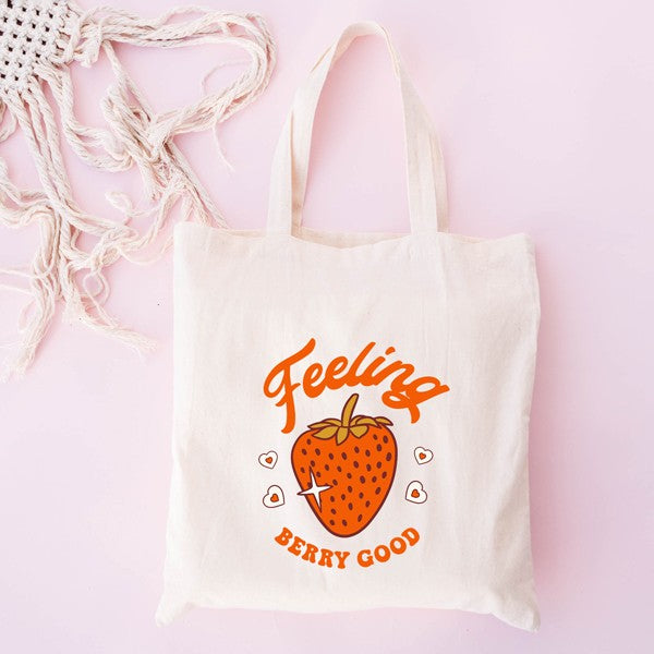 Colorful canvas tote bag with a positive design, perfect for everyday use.