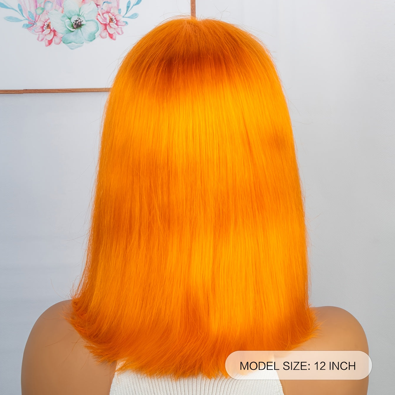 Fierce Human Hair Wig in vibrant orange color, featuring straight strands and a glueless lace front cap for a natural look.