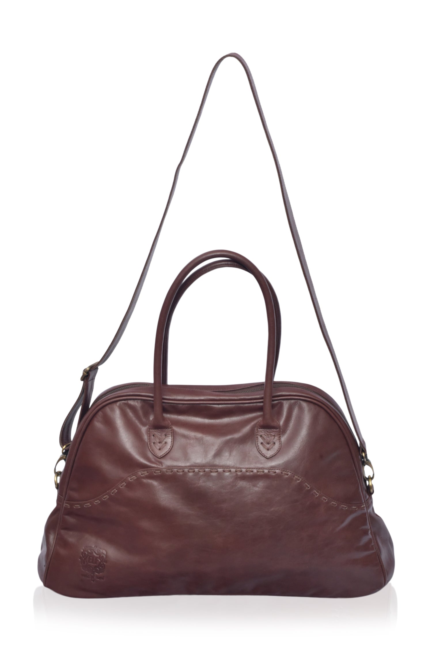 Figaro Leather Weekend Bag showcasing its handcrafted design, spacious interior, and elegant shape.